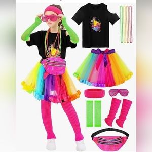 Girls Kids 1980's Costume Set 13 Pieces Totally Awesome! Halloween Cosplay Med